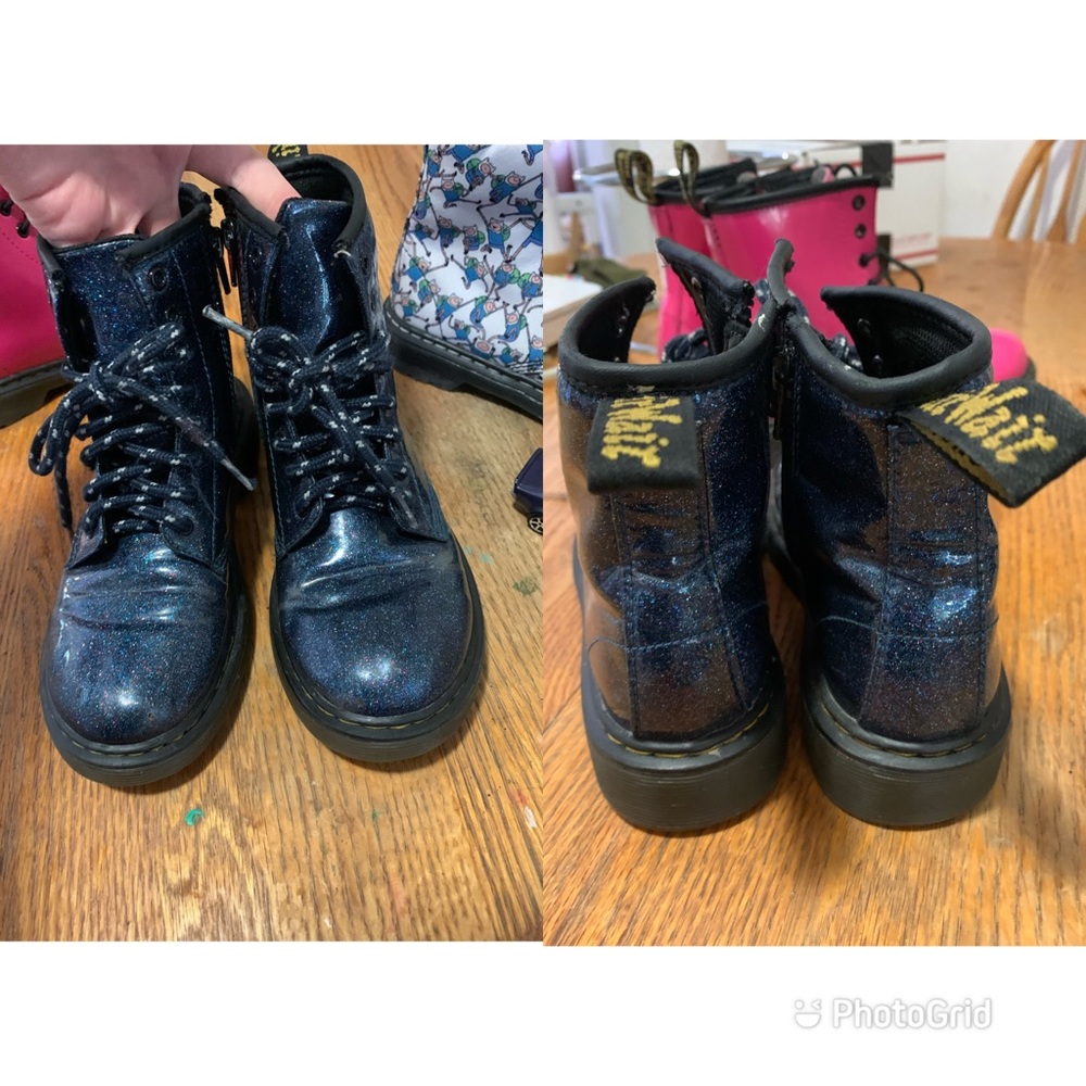 Kids size 3 blue Glitter Dr martens